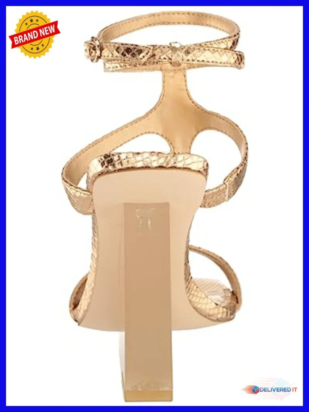 Shimmery Square Toe Wedge Sandal with Ankle Strap